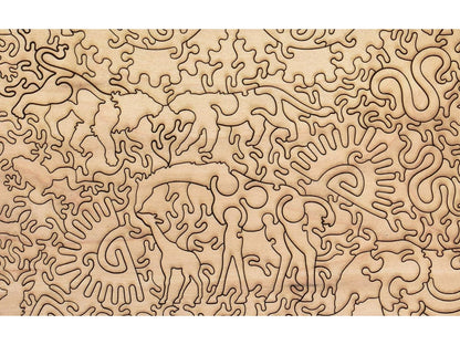 A closeup of the back of the puzzle, Lovers, showing the detail in the pieces.