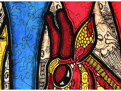 A closeup of the front of the puzzle, Lovers, showing the detail in the pieces.