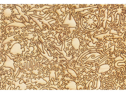 A closeup of the back of the puzzle, The Marine Wonders of the Great Barrier Coral Reef.
