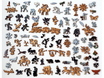 The whimsy pieces that can be found in the puzzle, Mt. Corcoran.