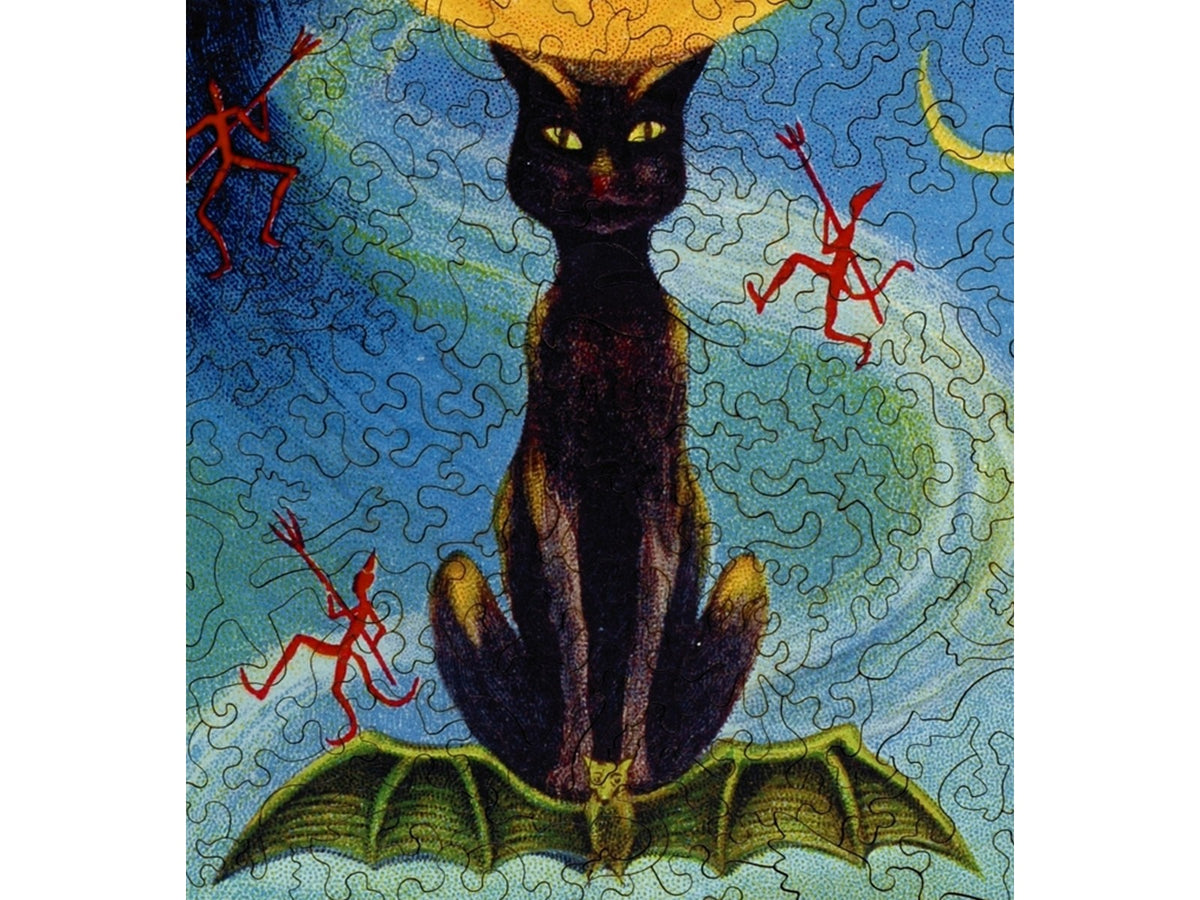 A closeup of the front of the puzzle, Mystic Light of Halloween, showing the detail in the pieces.