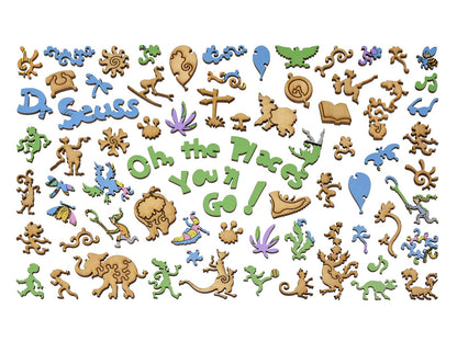 The whimsy pieces that can be found in the puzzle, Oh, the Places You'll Go.