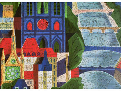 A closeup of the front of the puzzle, Paris Air France, showing the detail in the pieces.