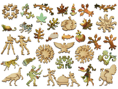 The whimsies that can be found in the puzzle, Peace and Plenty Thanksgiving.