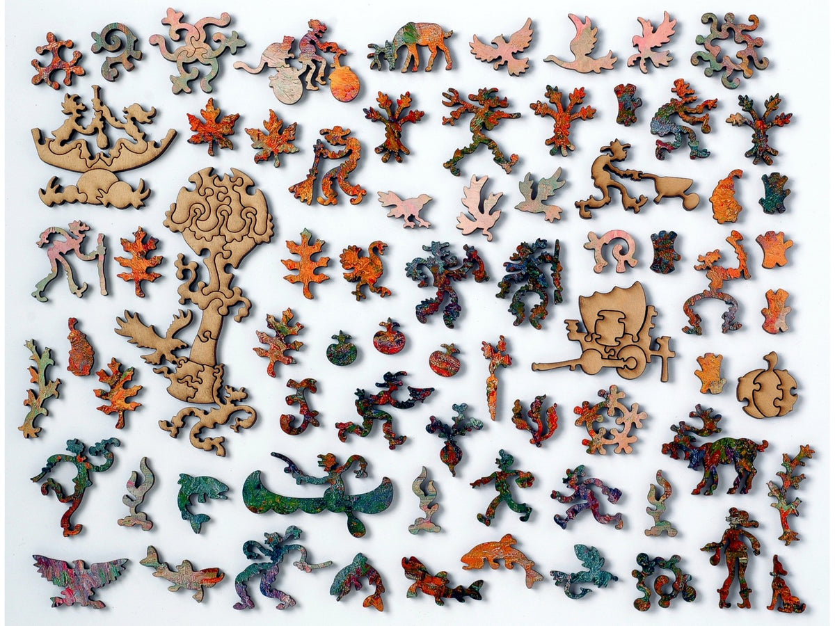 The whimsy pieces that can be found in the puzzle, A River in Autumn.