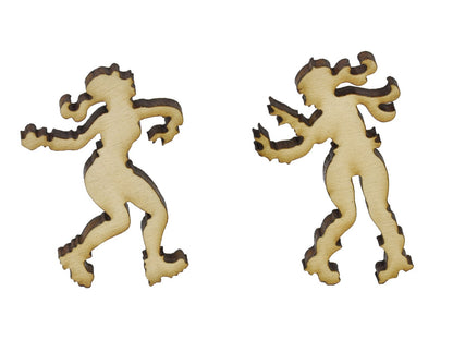 A closeup of pieces in the shape of two people having a snowball fight.