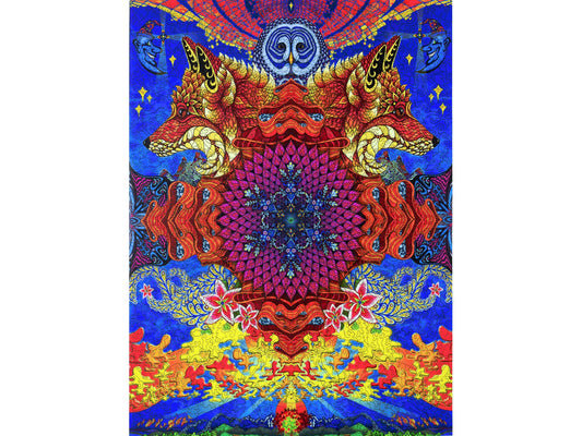 The front of the puzzle, Sunshine Daydream, which shows a colorful abstract mandala.
