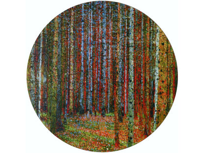 The front of the puzzle, Tannenwald, which shows the trunks of many trees in a forest.