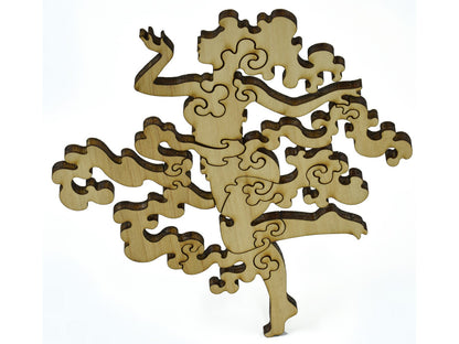 A closeup of pieces in the shape of a forest Nymph.