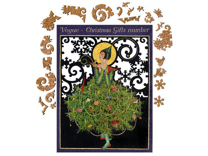 A closeup of the front of the puzzle, with pieces taken out.