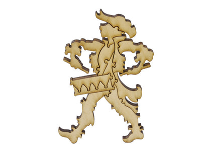 A closeup of pieces in the shape of a drummer.
