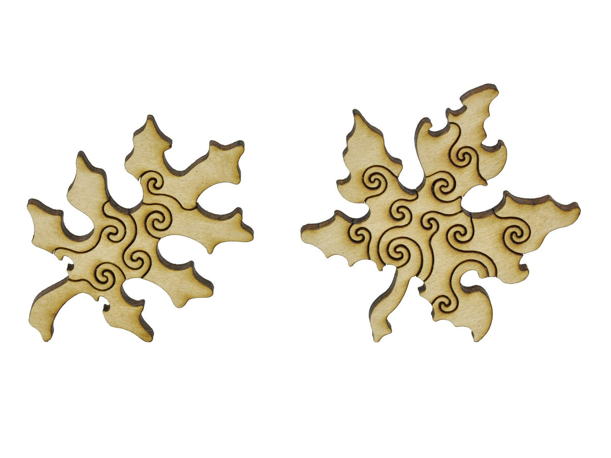 A closeup of pieces in the shape of leaves.