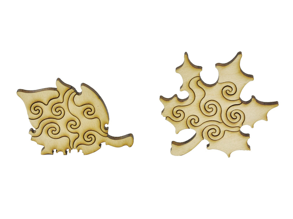 A closeup of pieces in the shape of leaves.