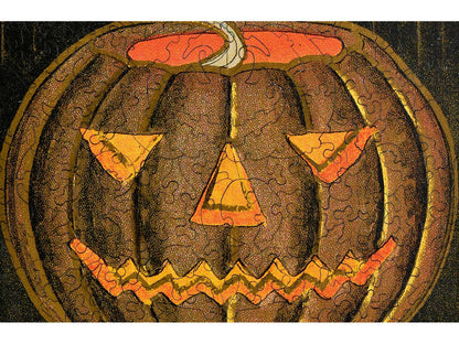 A closeup of the front of the puzzle, Witches Brew, showing the detail in the pieces.