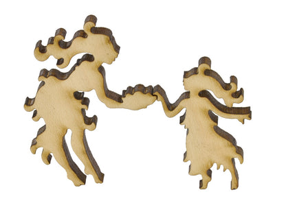 A closeup of pieces in the shape of a mother and child.